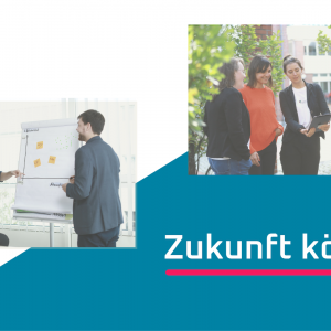 Menschen mit Notebook und vor einer Pinnwand