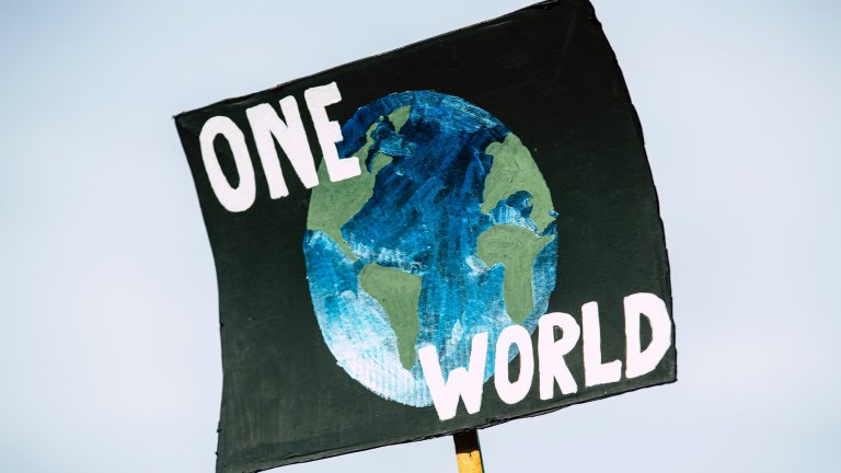 Protestplakat mit Weltkugel